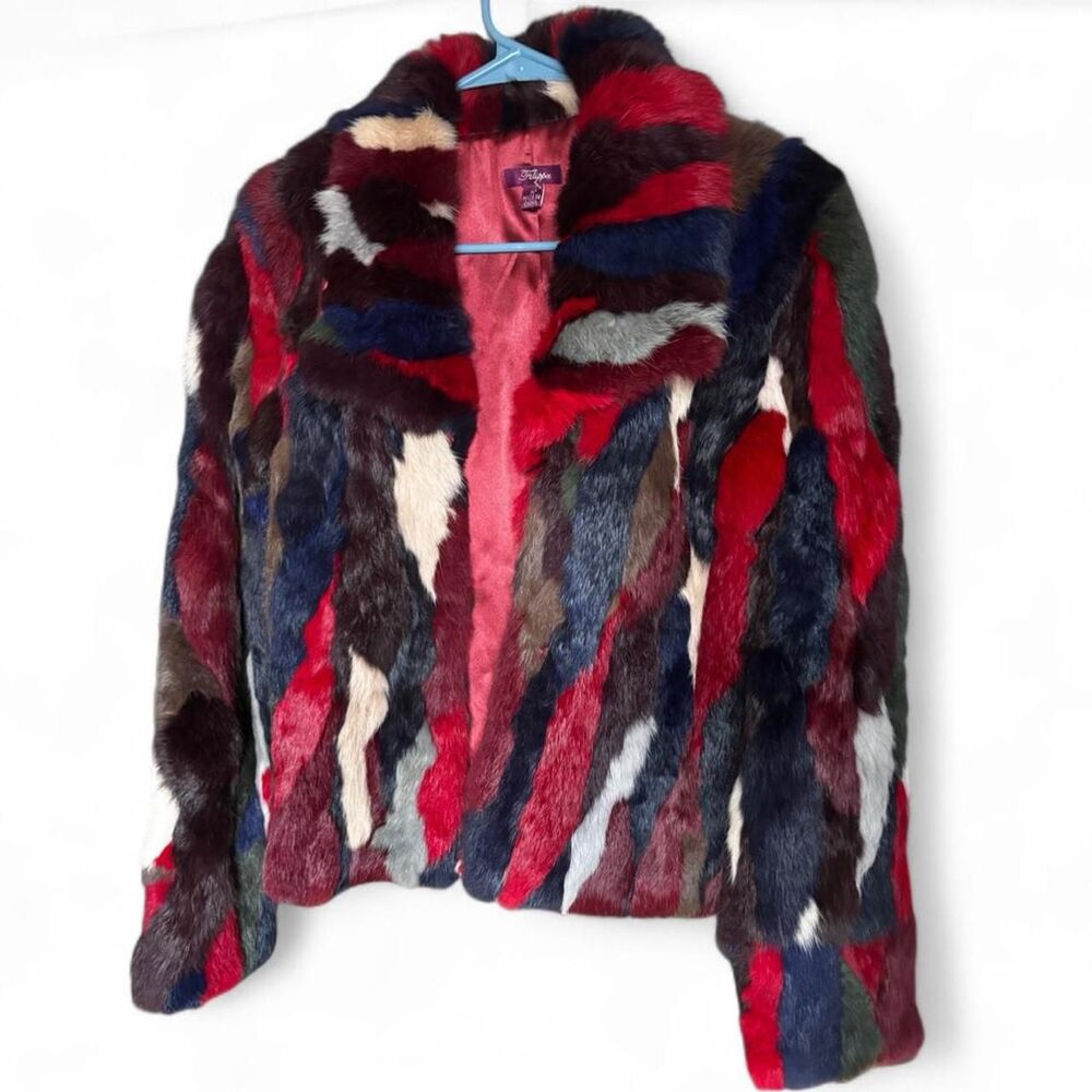 Y2k real rabbit fur patchwork multi color coat (repaired)